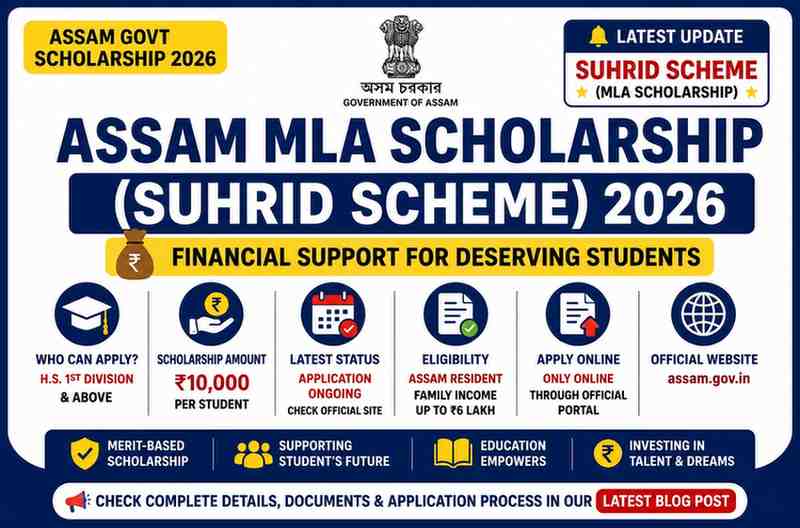 Read more about the article Assam MLA Scholarship (SUHRID Scheme) 2026: Latest Status, Eligibility, Amount & Application Process