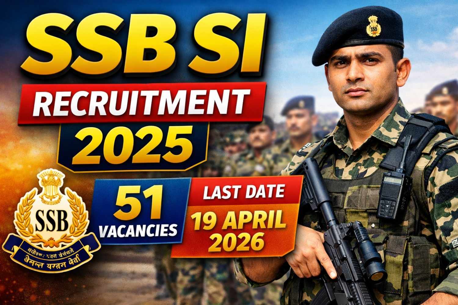 Read more about the article SSB Sub-Inspector Recruitment 2025 Apply Online — 51 SI Staff Nurse, Pioneer & Communication Posts