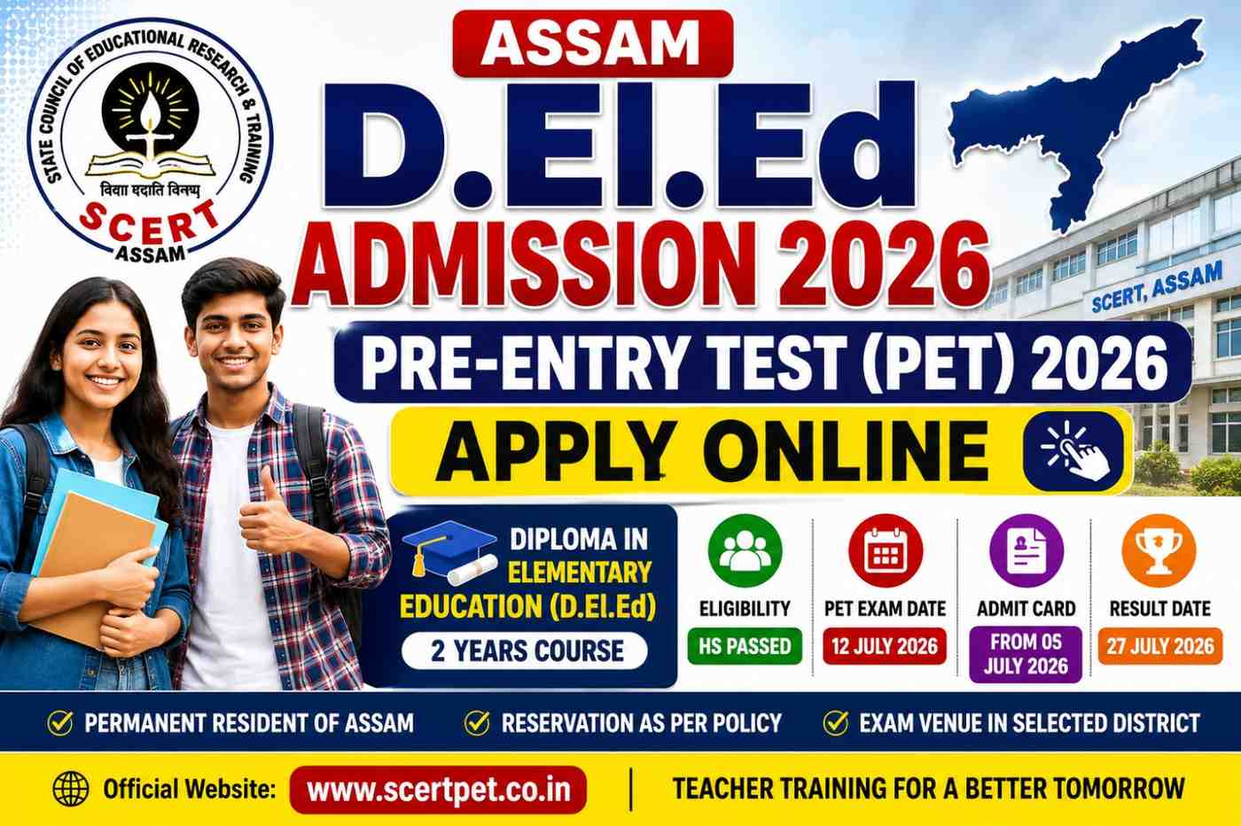 You are currently viewing Assam D.El.Ed Admission 2026 – SCERT PET Apply Online