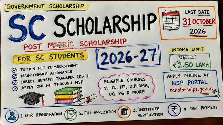 Read more about the article Post Matric Scholarship for SC Students 2026-27 | Apply Online, Eligibility, Last Date, Amount