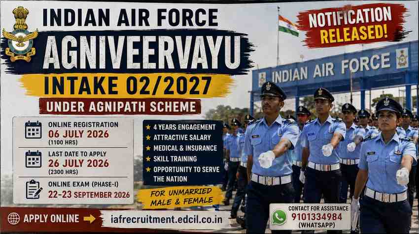 Read more about the article Indian Air Force Agniveervayu Intake 02/2027 Apply Online, Notification