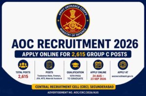 Army AOC Recruitment 2026: Apply Online for 2615 Group C Posts