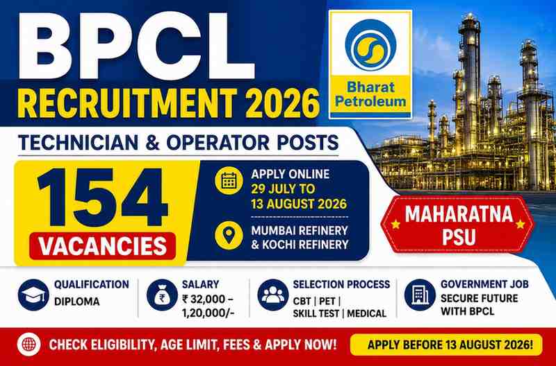 You are currently viewing BPCL Recruitment 2026: Apply Online for 154 Technician & Operator Posts