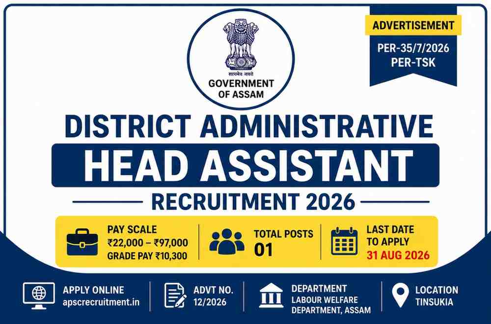 You are currently viewing Tinsukia DC Office District Administrative Head Assistant Recruitment 2026